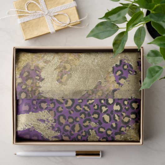 ヴィンテージピーコックパープルと金ゴールドヒョウのデコパージュ 薄葉紙 (ギフト)