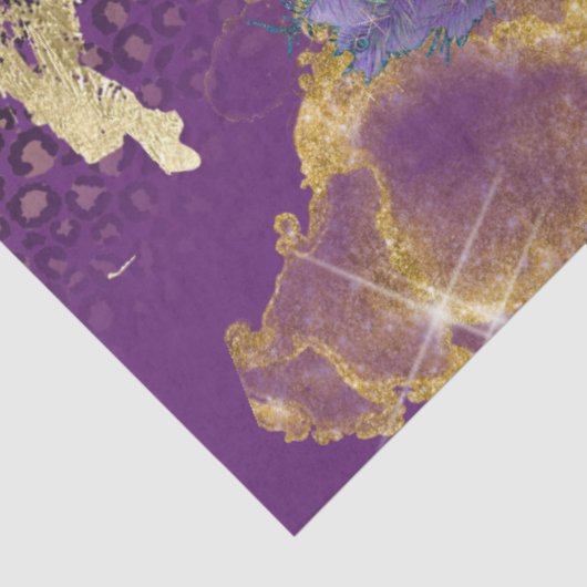 ヴィンテージピーコックパープルと金ゴールドヒョウのデコパージュ 薄葉紙 (詳細)