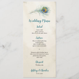 ヴィンテージピーコックフェザーエレガントボホティール（緑がかった色）結婚ズ メニュー