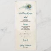 ヴィンテージピーコックフェザーエレガントボホティール（緑がかった色）結婚ズ メニュー (正面)