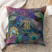 ヴィンテージピーコックフェザーグリッターモノグラム名 クッション (ブランケット)