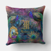 ヴィンテージピーコックフェザーグリッターモノグラム名 クッション (裏面)