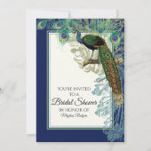 ヴィンテージピーコックフェザーズネイビーブライダルシャワー 招待状 (裏面)