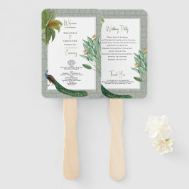 ヴィンテージピーコックフェザートロピカル結婚式 プログラム ハンドファン