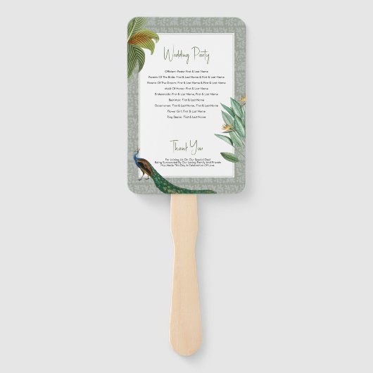 ヴィンテージピーコックフェザートロピカル結婚式 プログラム ハンドファン (裏面)