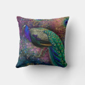 ヴィンテージピーコックフェザーフローラティール(緑がかった色)ネイビー金ゴールド クッション (裏面)