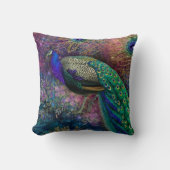 ヴィンテージピーコックフェザーフローラティール（緑がかった色）ネイビー金ゴールド クッション (正面)