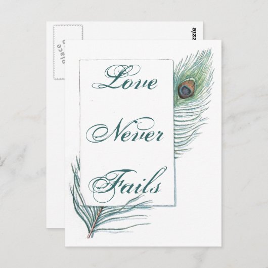 ヴィンテージピーコックフェザー感動的ラブ引用文 ポストカード (正面/裏面)