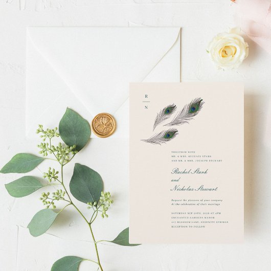ヴィンテージピーコックフェザー結婚式招待状 招待状
