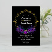 ヴィンテージピーコックフローラクインチェニェラ 箔招待状 (立ち正面)