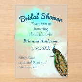 ヴィンテージピーコックブライダルシャワー アクリル招待状 (正面)