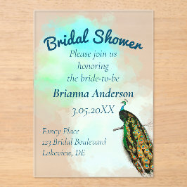 ヴィンテージピーコックブライダルシャワー アクリル招待状