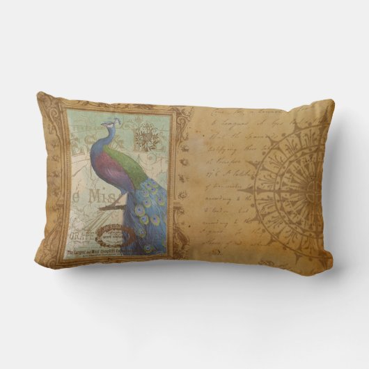 ヴィンテージピーコックブラウンアンティーク紙腰枕 ランバークッション (裏面)