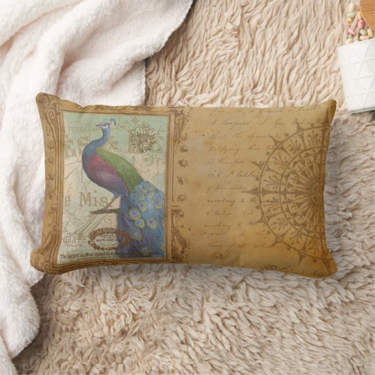 ヴィンテージピーコックブラウンアンティーク紙腰枕 ランバークッション (ブランケット)