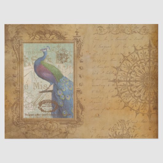 ヴィンテージピーコックブラウンアンティーク紙 薄葉紙 (正面)