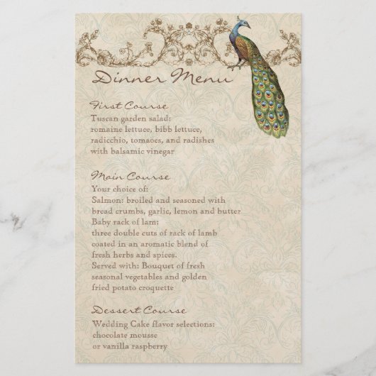 ヴィンテージピーコックブラック、ディナーメニューシート (正面)