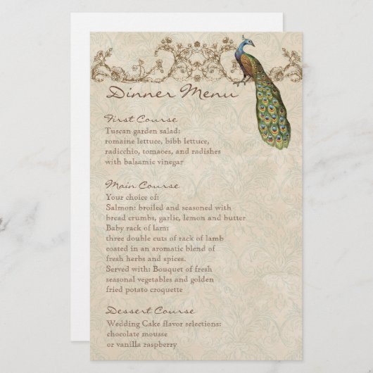 ヴィンテージピーコックブラック、ディナーメニューシート (正面/裏面)