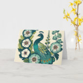 ヴィンテージピーコックブルー&グリーンピーコックス カード (黄色い花)