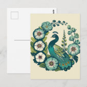 ヴィンテージピーコックブルー&グリーンピーコックス ポストカード (正面/裏面)