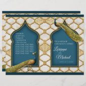 ヴィンテージピーコックブルーnホワイト金ゴールド結婚式 プログラム (正面/裏面)