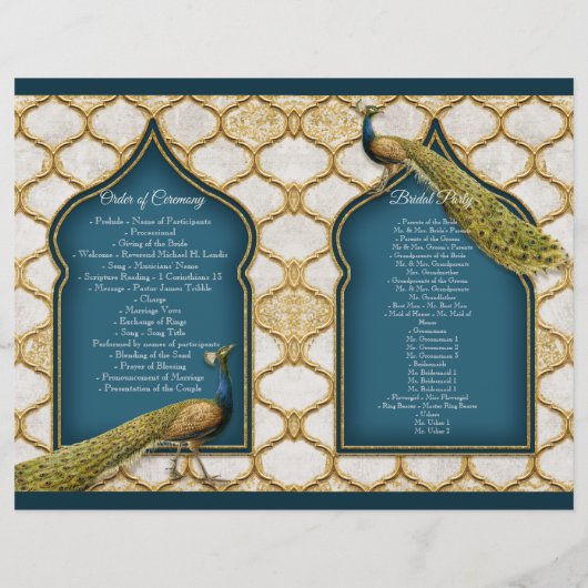 ヴィンテージピーコックブルーnホワイト金ゴールド結婚式 プログラム (裏面)