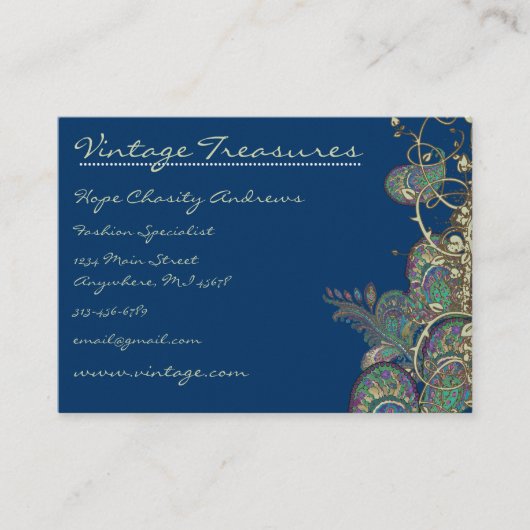 ヴィンテージピーコックペイズリースワールデザイン 名刺 (正面)