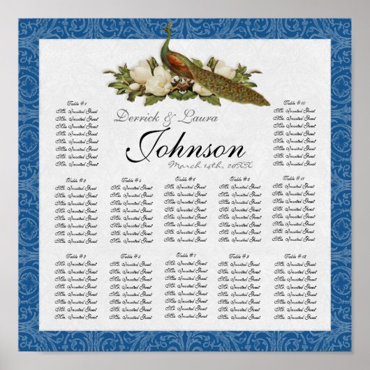 ヴィンテージピーコックマグノリアスワールフローラダマスク ポスター (正面)