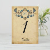 ヴィンテージピーコックモノグラム結婚のテーブル番号 招待状 (スタンド正面)