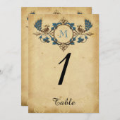 ヴィンテージピーコックモノグラム結婚のテーブル番号 招待状 (正面/裏面)