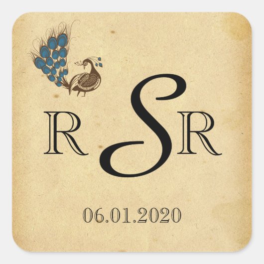 ヴィンテージピーコックモノグラム結婚ズモノグラム スクエアシール (正面)