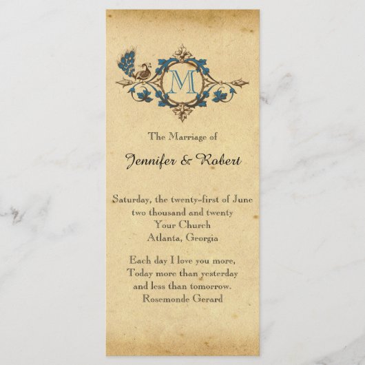 ヴィンテージピーコックモノグラム結婚式 プログラム (正面)