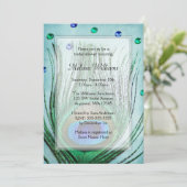 ヴィンテージピーコック宝石ティール(緑がかった色)ブルーブライダルシャワー 招待状 (スタンド正面)