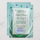 ヴィンテージピーコック宝石ティール(緑がかった色)ブルーブライダルシャワー 招待状 (正面/裏面)