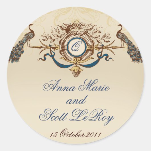 ヴィンテージピーコック結婚式の引き出物シール周り ラウンドシール (正面)