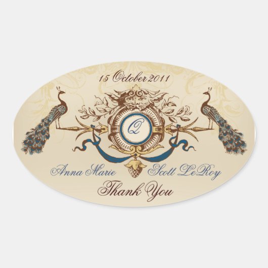 ヴィンテージピーコック結婚式の引き出物ステッカーズオーバル 楕円形シール (正面)