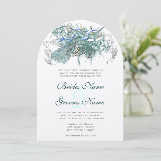 ヴィンテージピーコック結婚式招待状 招待状 (スタンド正面)