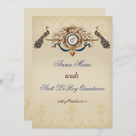 ヴィンテージピーコック結婚式招待状 招待状 (正面/裏面)
