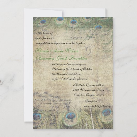 ヴィンテージピーコック結婚式招待状 招待状 (正面)