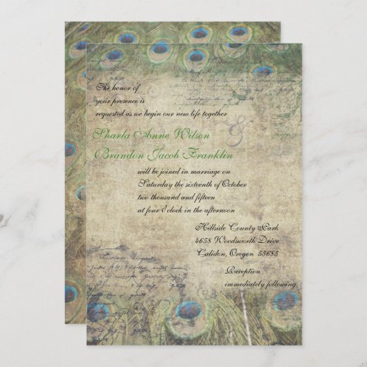 ヴィンテージピーコック結婚式招待状 招待状 (正面/裏面)