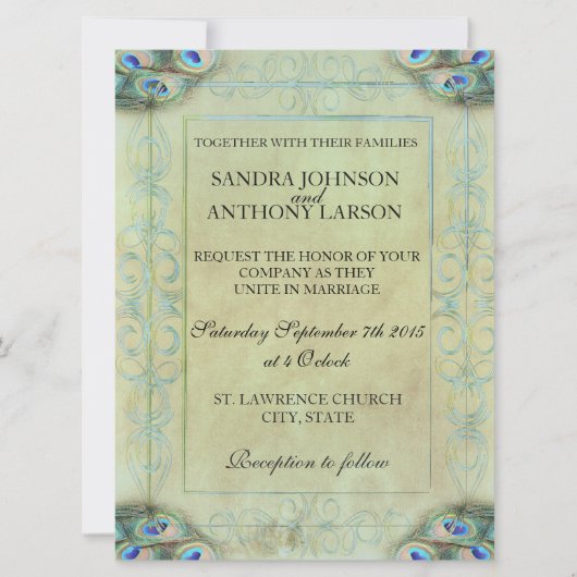 ヴィンテージピーコック結婚式招待状 招待状 (正面)