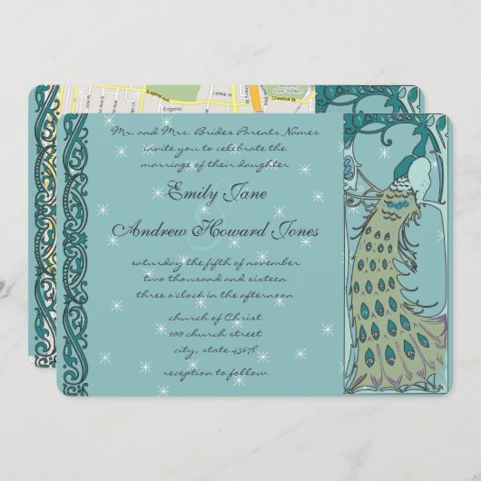 ヴィンテージピーコック結婚式招待状 招待状 (正面/裏面)
