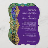 ヴィンテージピーコック金ゴールドグリッターオールドハリウッドパープル 招待状 (正面/裏面)