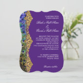 ヴィンテージピーコック金ゴールドグリッターオールドハリウッドパープル 招待状 (スタンド正面)