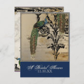 ヴィンテージピーコック6ミュージックノートカンデラブラスワール インビテーションポストカード (正面/裏面)