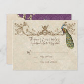 ヴィンテージピーコック&エッチングウェディングRSVPカード 出欠カード (正面/裏面)