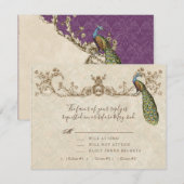 ヴィンテージピーコック&エッチングウェディングRSVPカード 出欠カード (正面/裏面)