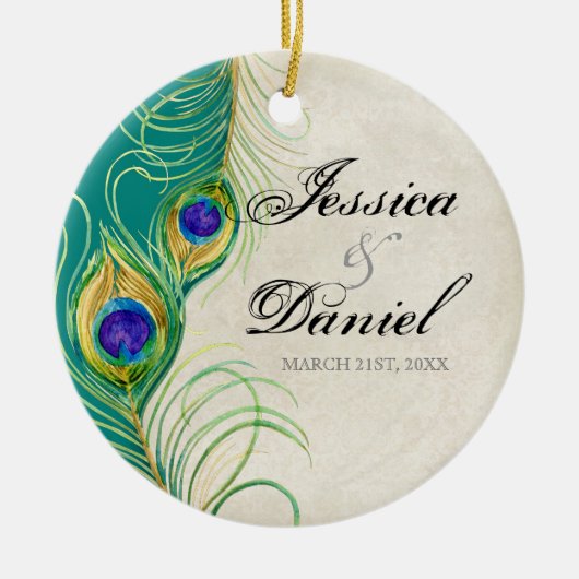 ヴィンテージピーコック&エッチングクリスマス装飾 セラミックオーナメント (正面)