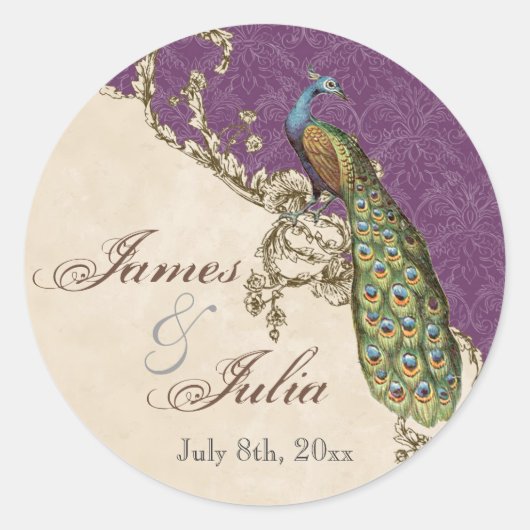 ヴィンテージピーコック&エッチングス結婚シール ラウンドシール (正面)