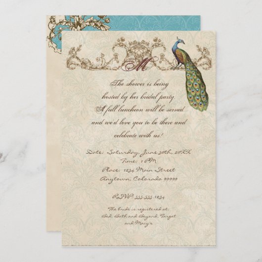 ヴィンテージピーコック&エッチングス結婚式招待状 招待状 (正面/裏面)