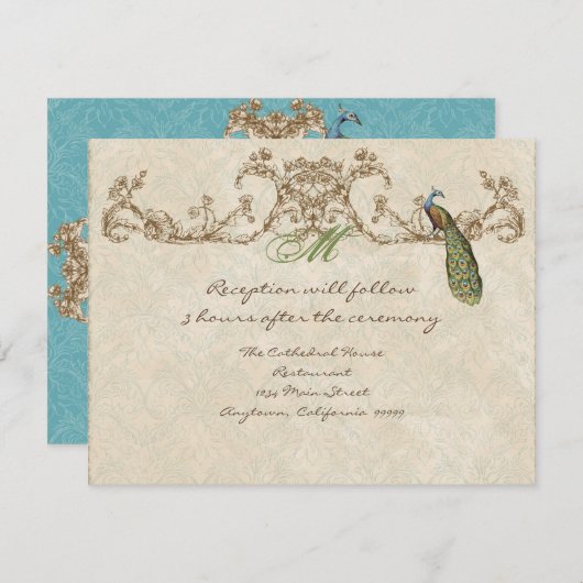 ヴィンテージピーコック&エッチングズ披露宴招待状 エンクロージャーカード (正面/裏面)
